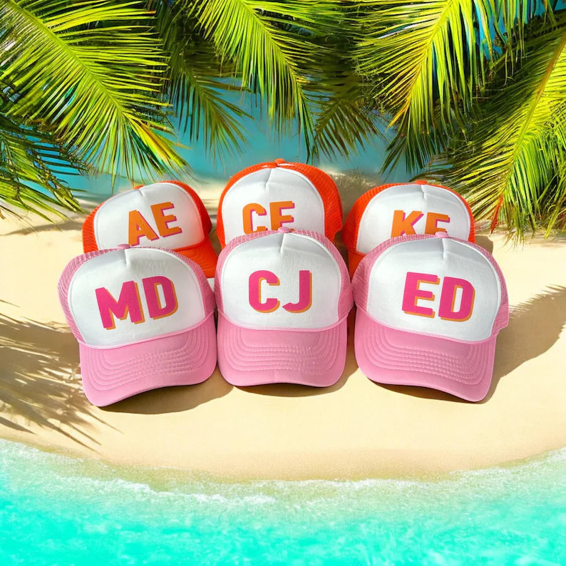 Shadow Monogram Hat | Coastal Bachelorette Trucker Hats | Custom Beach Birthday Party Favors - Et... | Etsy (Global)
