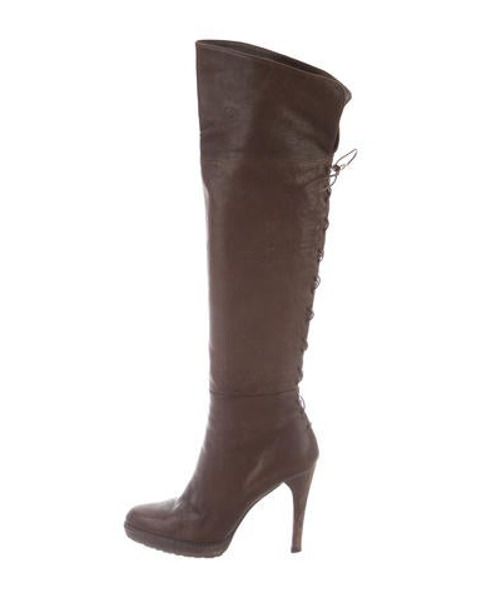 Stuart Weitzman Lace-Up Knee-High Boots Brown | The RealReal