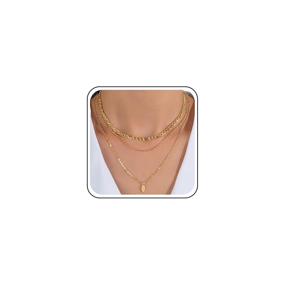 Vintage Layered Figaro Chain Necklace Tiny Metal Leaf Pendant Necklaces Gold Multi Layer Choker N... | Amazon (US)