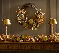 Faux Lit Autumnal Wreath & Garland | Pottery Barn (US)