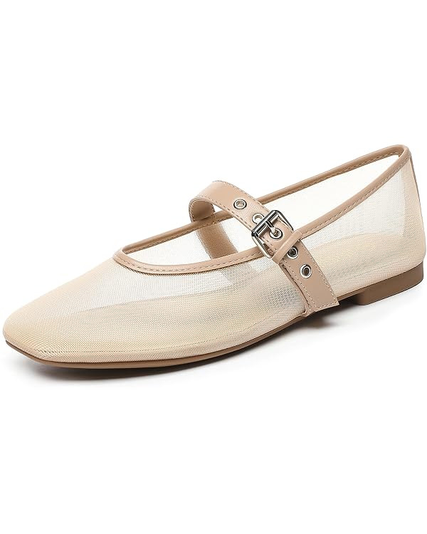 Rihero Mesh Ballet Flats for Women Square Toe Mary Jane Flats Comfortable Casual Ballerina Shoes | Amazon (CA)