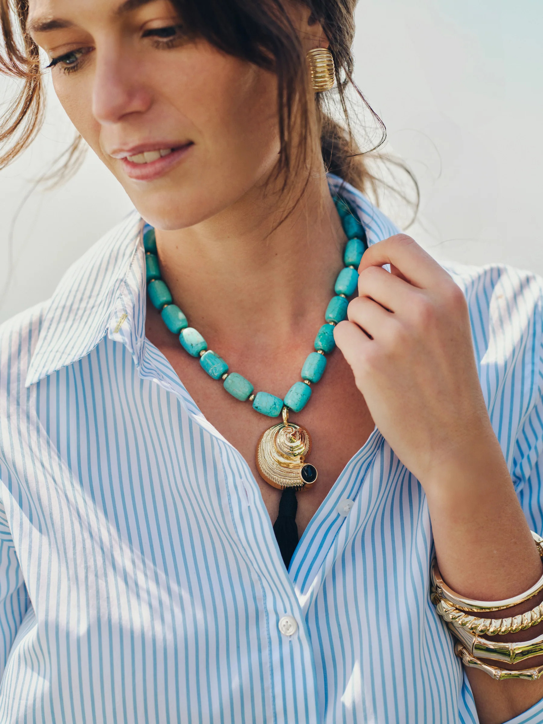 Turquoise Solid Shell Tassel Necklace | Women's Jewelry | J.McLaughlin | J.McLaughlin