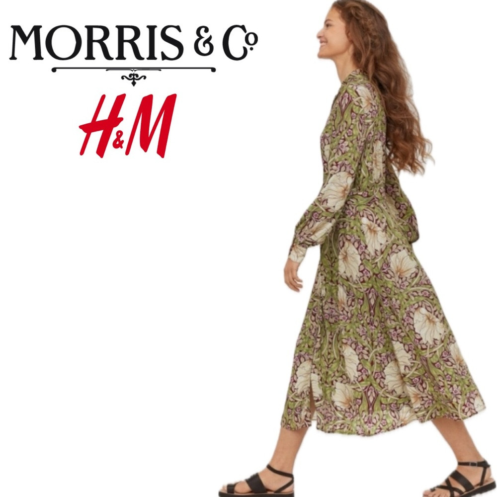 Morris Co H&M Pimpernel Print Button Shirt Dress Burgundy Boho Botanical Flower | Poshmark