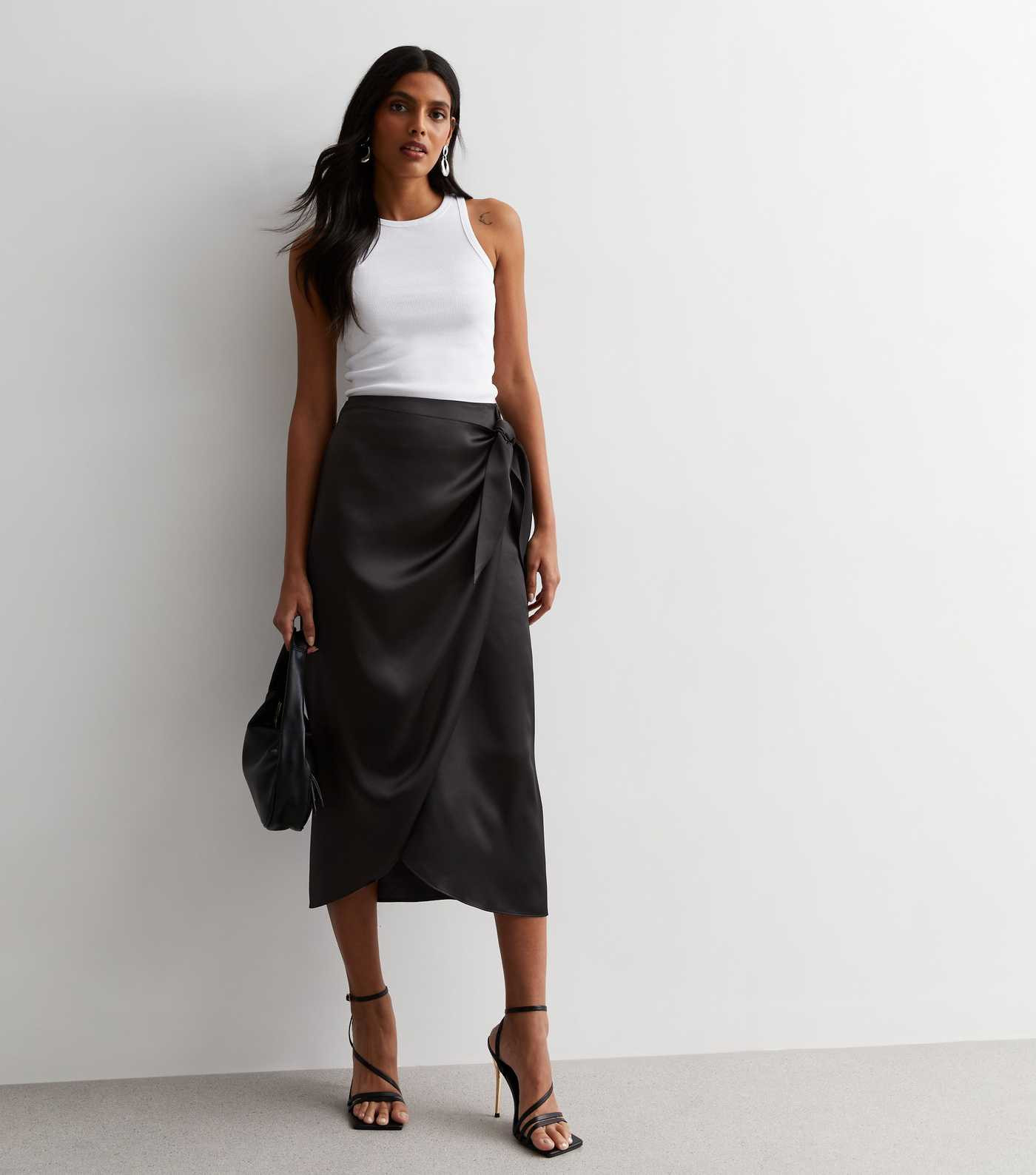 Black Satin Sarong Midaxi Skirt | New Look | New Look (UK)