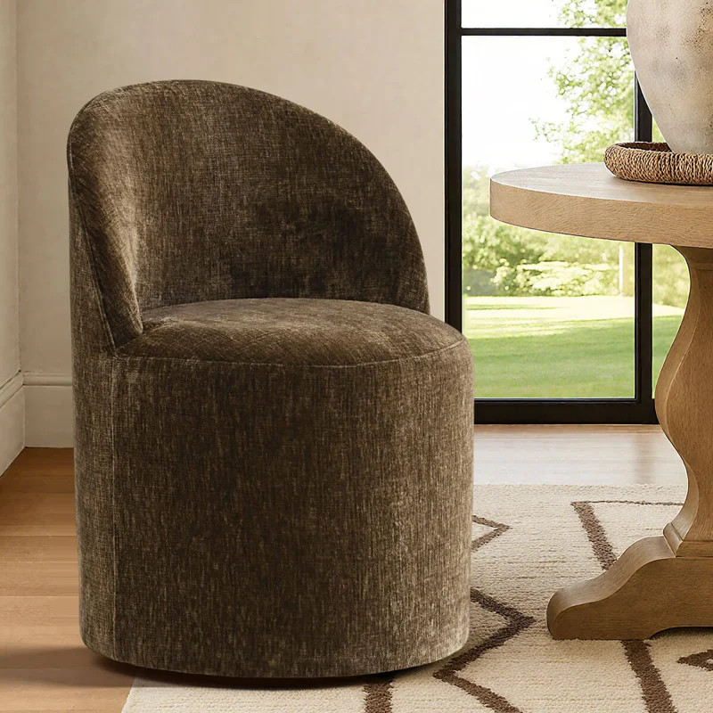 Rolling Chenille Upholstered Dining Chair With Hidden Casters | Wayfair North America
