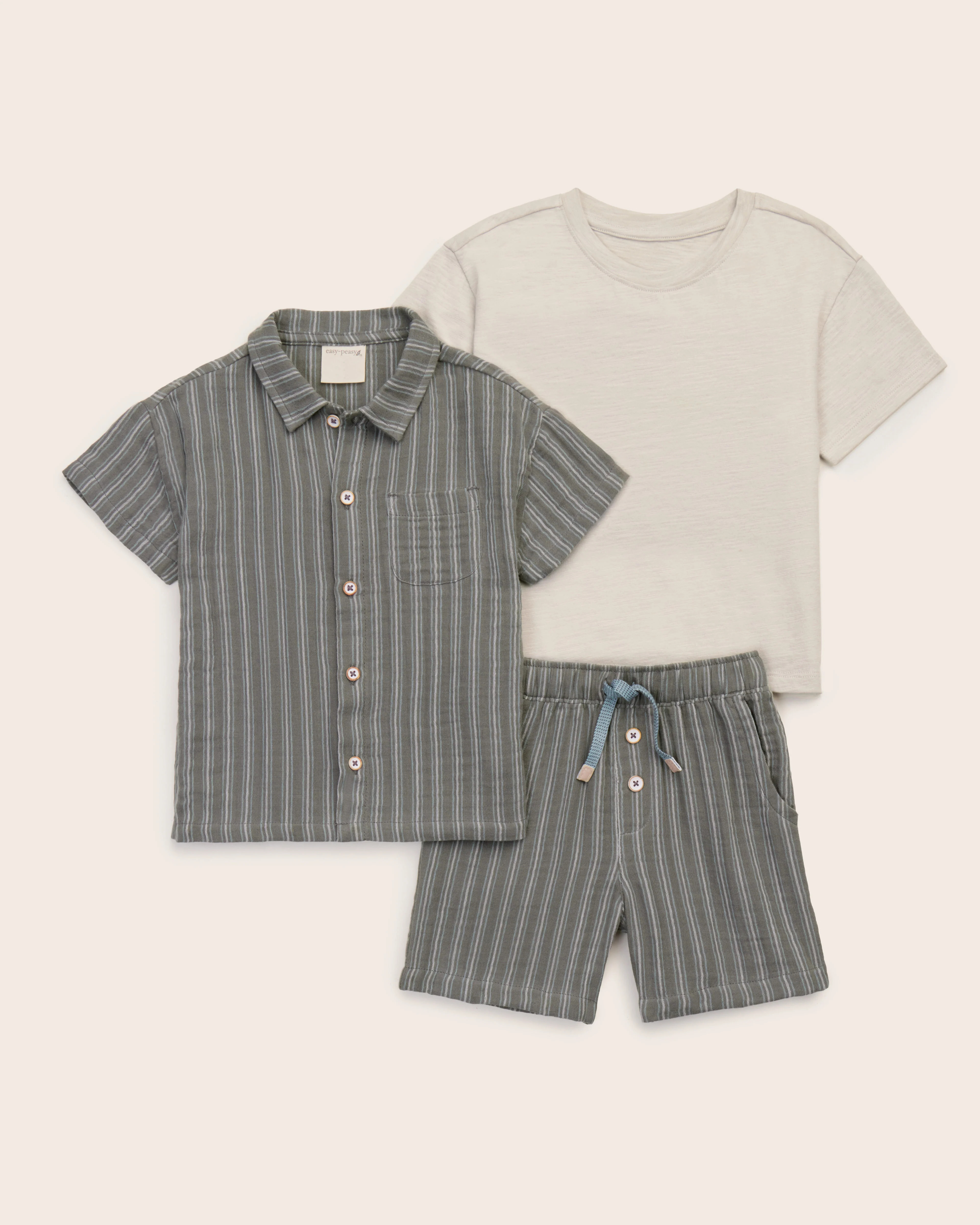 3-Piece Organic Cotton Button Down Shirt and Short Set | easy-peasy