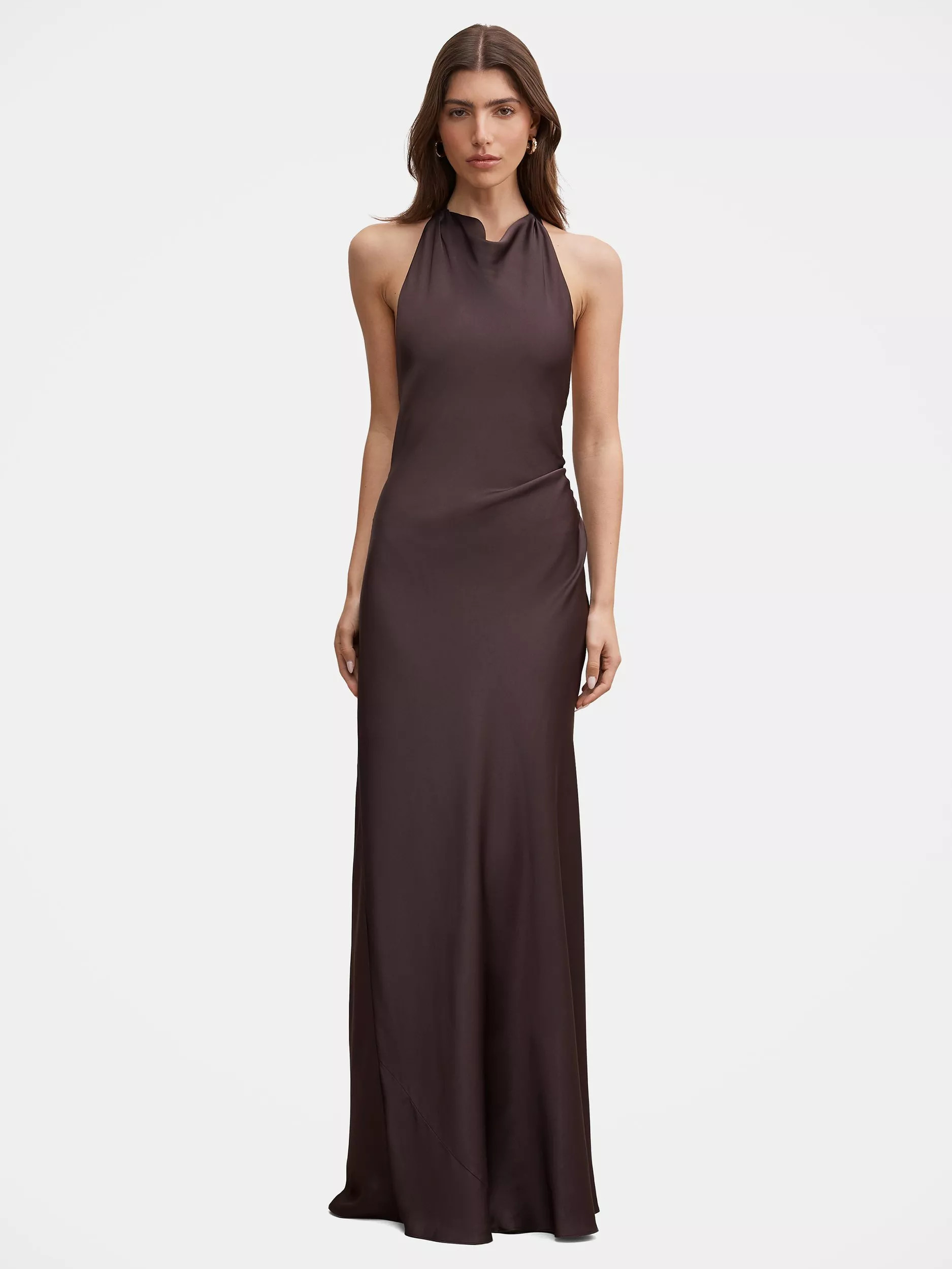 Drew Halterneck Back Tie Maxi Dress, Warm Chocolate | John Lewis (UK)