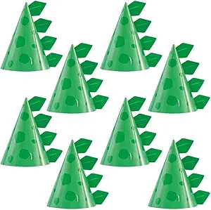 Unique Green Cone-Shaped Dinosaur Cardstock Party Hats (Pack of 8) - Perfect for Kids' Birthdays ... | Amazon (US)