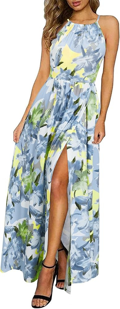 KILIG Women's Summer Floral Beach Flowy Split Maxi Long Dresses | Amazon (US)