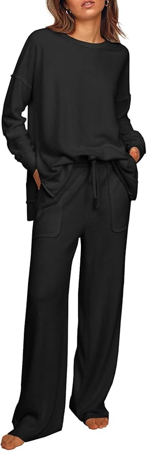 Ekouaer Womens Tracksuits 2 Piece Long Sleeve Outfits Micro Fleece Sweatsuit Sets Wide Leg Sweatp... | Amazon (US)