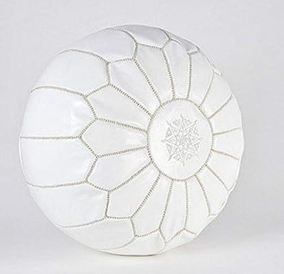 Premium Handmade Moroccan pouf white Leather Poufs,Ottoman Footstool Hassock 100% real Natural Le... | Amazon (US)