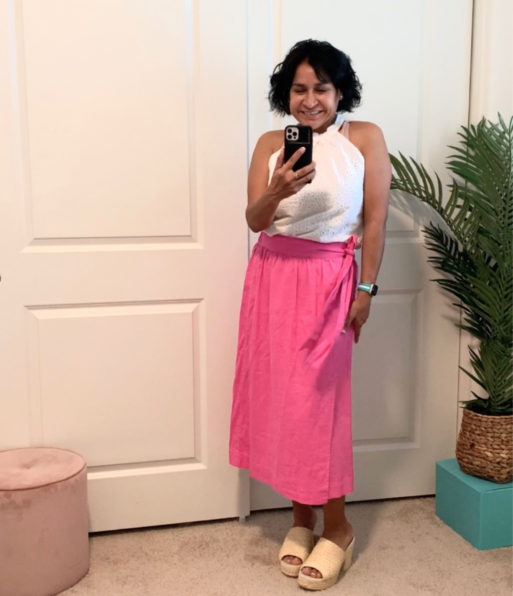 #pink #wrapskirt #brightpinkslirt #rafiasandals #eyeletblouse #cottonhalterblouse #midiskirt #summeroutfit #vacationlook #wovensandals #rafiaslides #cruise #vacay #petite #hotpink 

#LTKshoecrush #LTKstyletip #LTKcurves