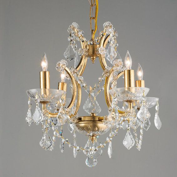 Gold Leaf and Crystal Mini Chandelier | Shades of Light
