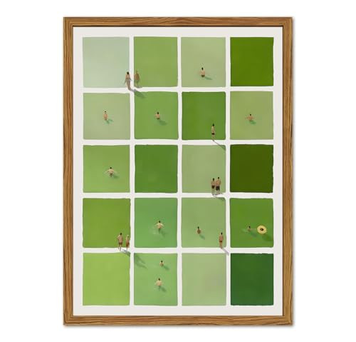 Framed Green Swimming Pool Wall Art, Mid Century Modern Tiny Swimmers Pictures Wall Decor, Minimalist Geometric Paintings Canvas Prints Abstract Home Decor for Living Room Bathroom Bedroom 16x24 inch | Amazon (US)