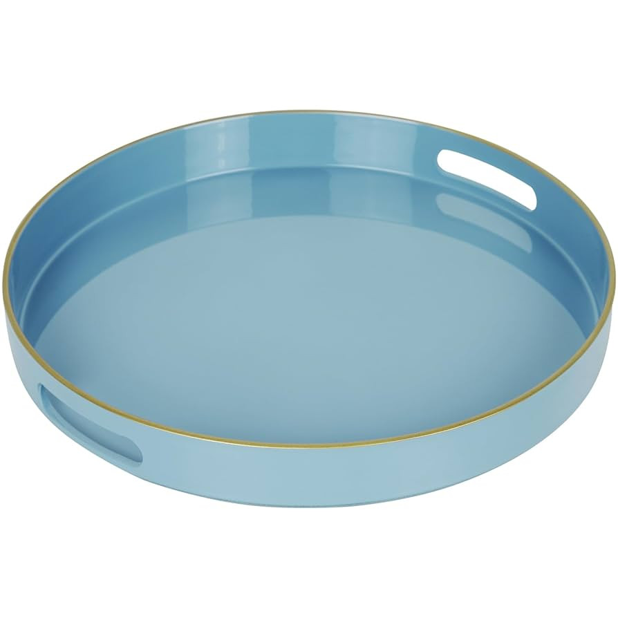 Blue Sturdy Acrylic Serving Tray with Handles-13Inch, Morden Plastic Round Serving Tray for Coffe... | Amazon (US)