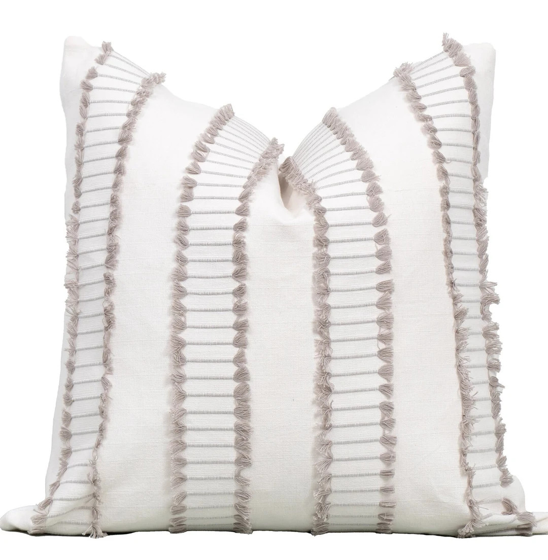 Modern White and Gray Pillow Cover, Calders-fringe in Ash, Euro Shams, Lumbar Pillow Cover, Desig... | Etsy (US)