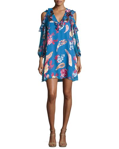 Giovanna Ruffled Cold-Shoulder Floral-Print Cocktail Dress | Bergdorf Goodman
