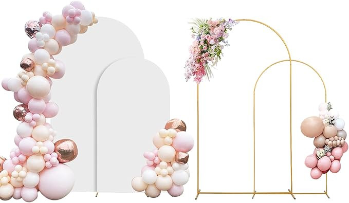 Metal Arch Backdrop Stand Set of 2 With Cover, (7.2FT+6FT) Gold Wedding Arch Stand Balloon Arched... | Amazon (US)