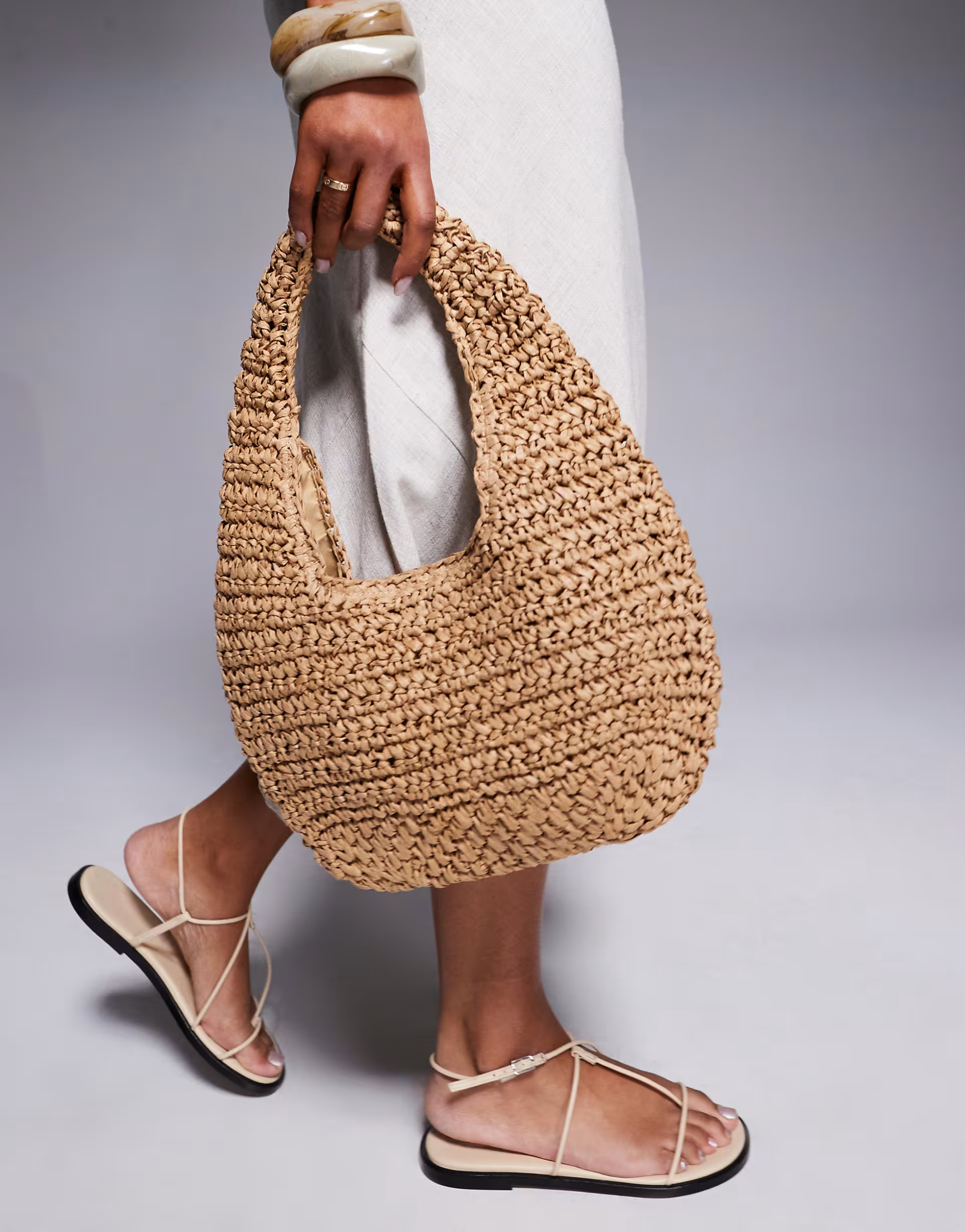 South Beach straw grab bag in beige | ASOS (Global)