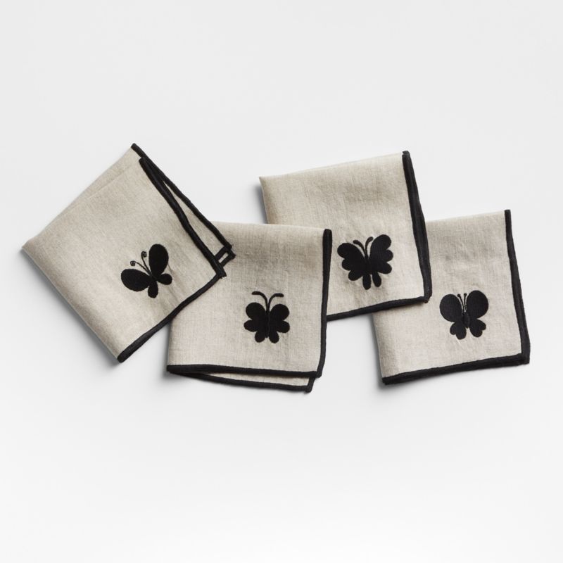 Embroidered Butterfly Botanicals Cocktail Napkins by Lucia Eames, Set of 4 + Reviews | Crate & Ba... | Crate & Barrel