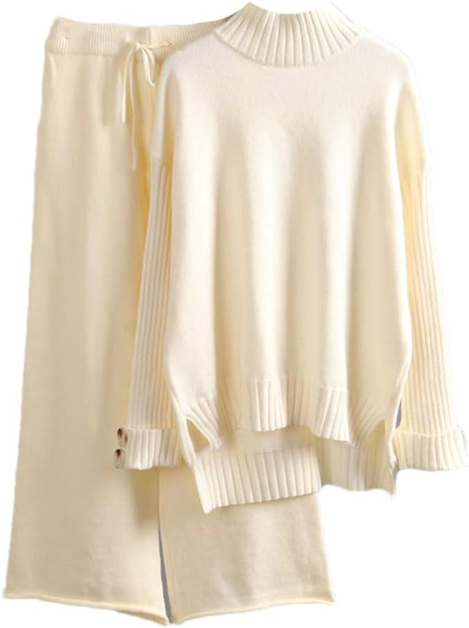 Cashmere Woman Sweater Tracksuits Wide Leg Pants Set Woman 2 Pieces Warm Sets Knitted Straight Pa... | Amazon (US)