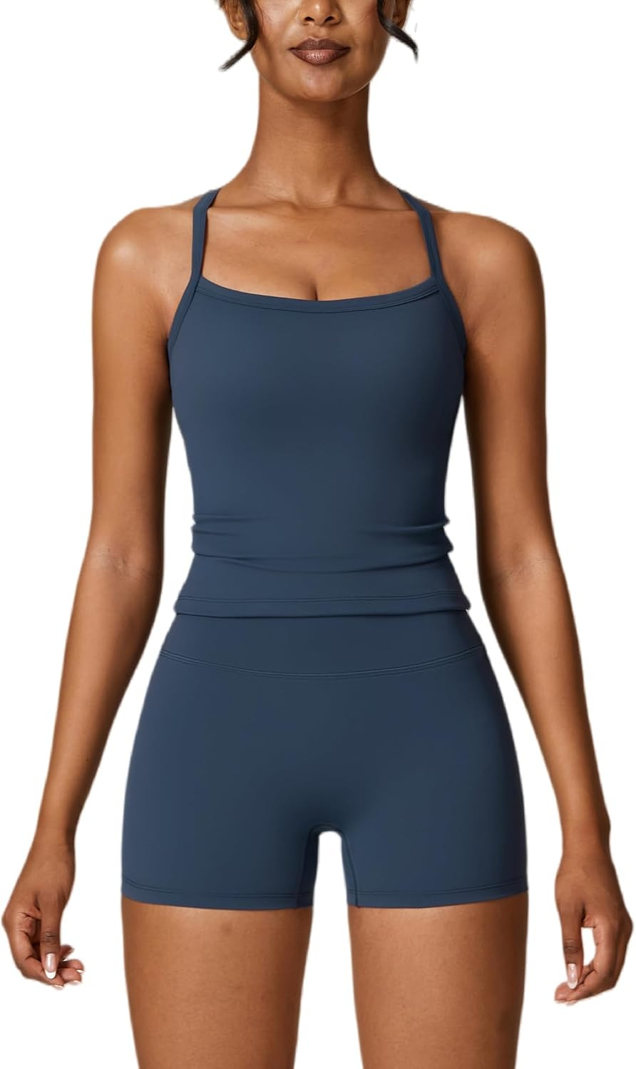 ABOCIW 2 Pieces Workout Sets for Women, Cross Back Tank Top Matching High Waist Biker Shorts, Gym Yoga Pilates Outfits | Amazon (US)