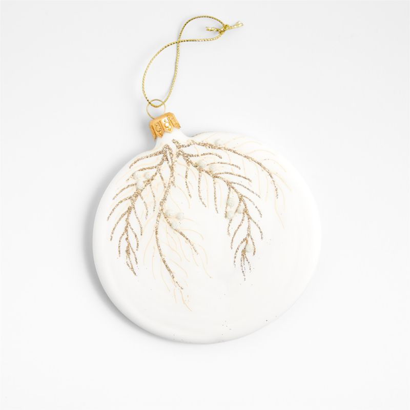 Metallic Glitter White Glass Flat Round Christmas Tree Ornament + Reviews | Crate & Barrel | Crate & Barrel