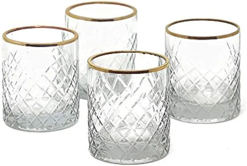 Serene Spaces Living Set of 4 Etched Squares Glass Votive Holders with Gold Rim, Ideal for Weddin... | Amazon (US)