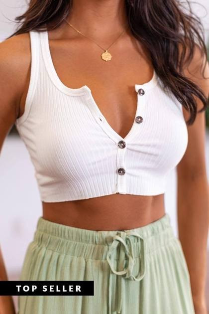 Megan White Buttoned Crop Top | Shop Priceless