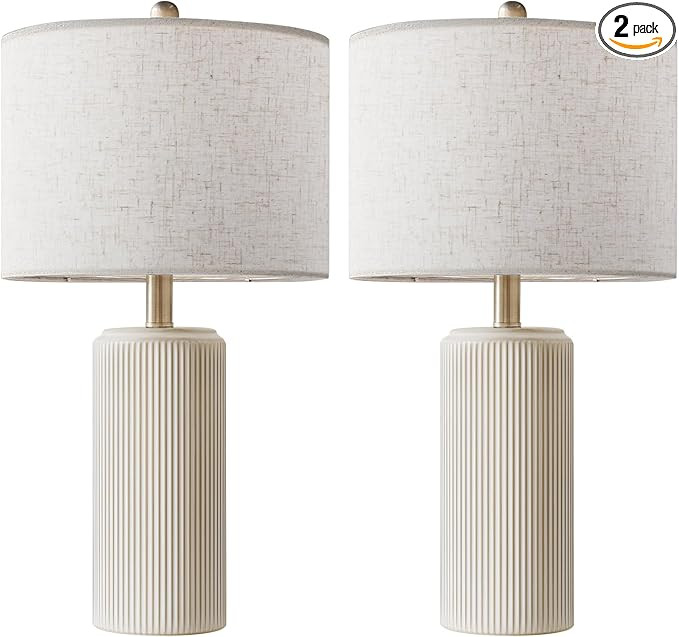 23" Ceramic Table Lamp Set of 2, 3-Level Dimmable Farmhouse Bedside Lamps for Bedroom, Nightstand... | Amazon (US)