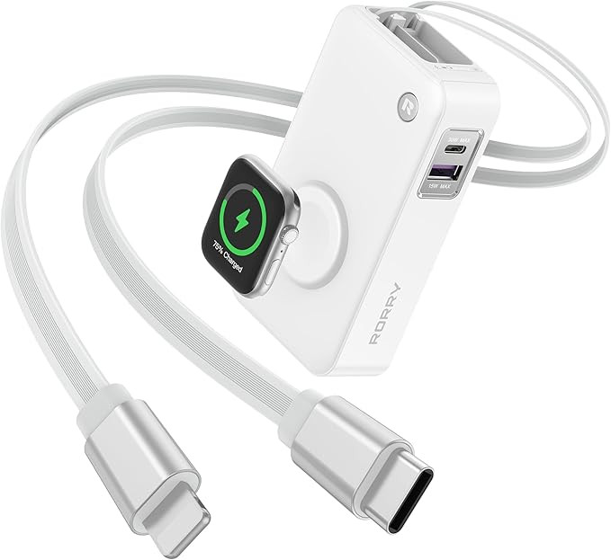 RORRY Portable Charger, 10,000mAh 30W Fast Charging Power Bank with Built-in Retractable Cables, ... | Amazon (US)