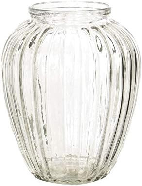 Round Ribbed Clear Glass Flower Bud Vase Jar Home Decoration Decor Ornament (13cm) | Amazon (UK)