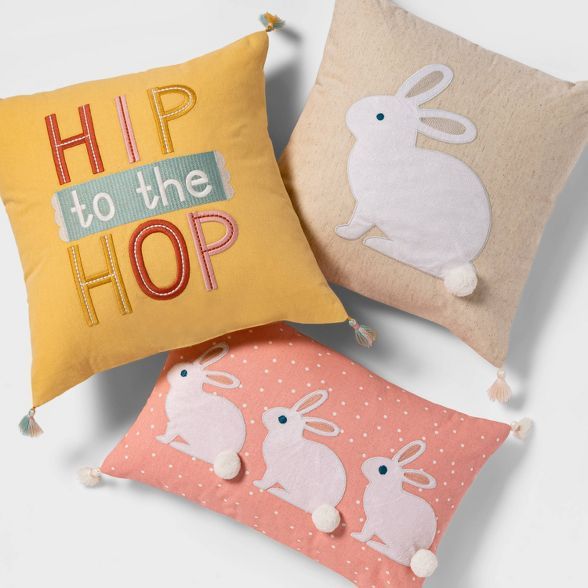 Square Plush Bunny Applique Easter Pillow Natural - Spritz™ | Target