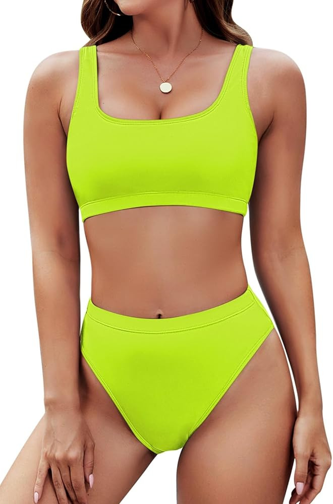 Pink Queen Women's Crop Top High Waisted Cheeky Bikini Set Two Piece Swimsuits | Amazon (US)