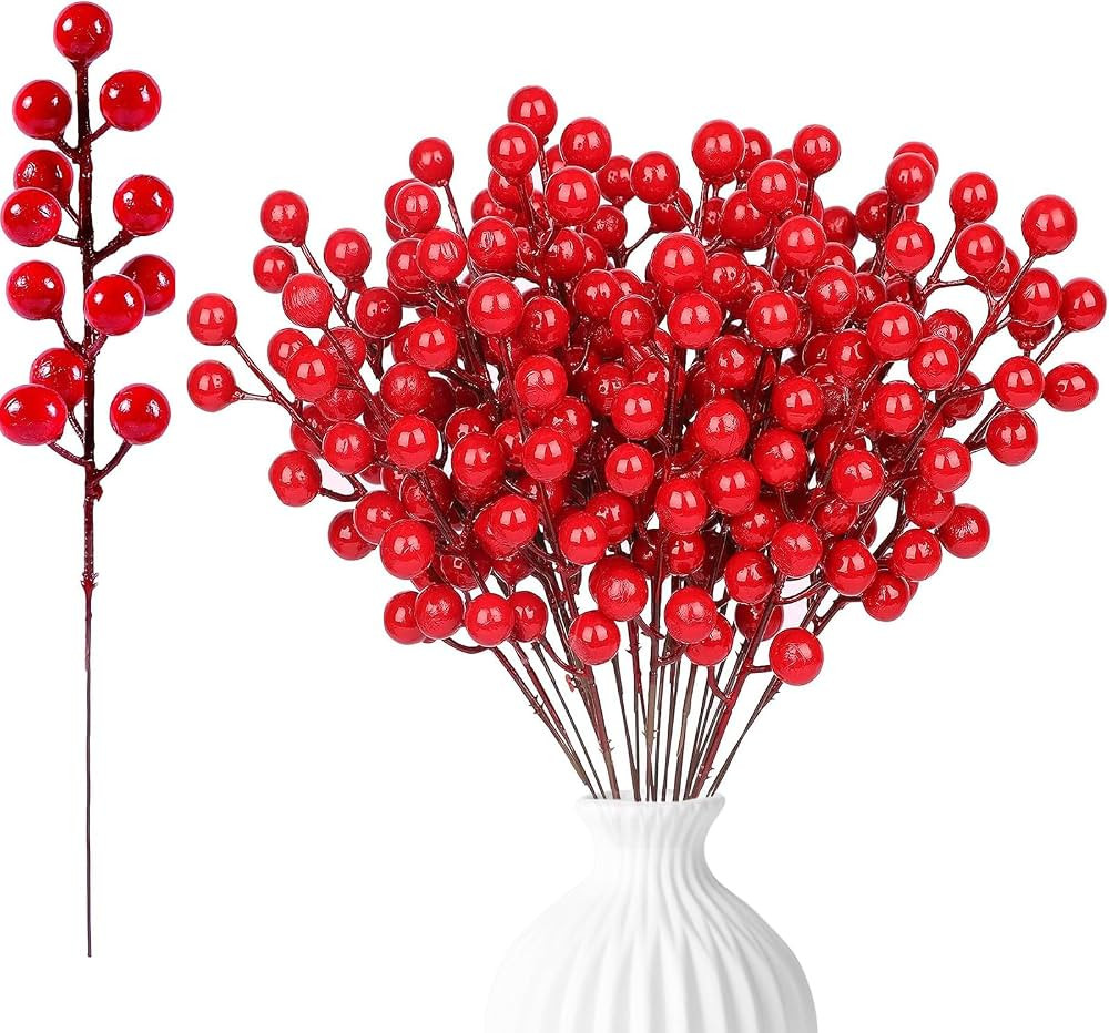 60 Pack Artificial Red Berry Stems, 8.6 inch Christmas Holly Berry Branches, Burgundy Berry Picks for Christmas Tree Decorations Holiday Home Wedding Ornaments and Crafts | Amazon (US)