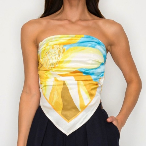 STRAPLESS ABSTRACT SATIN EFFECT SCARF TOP | Poshmark