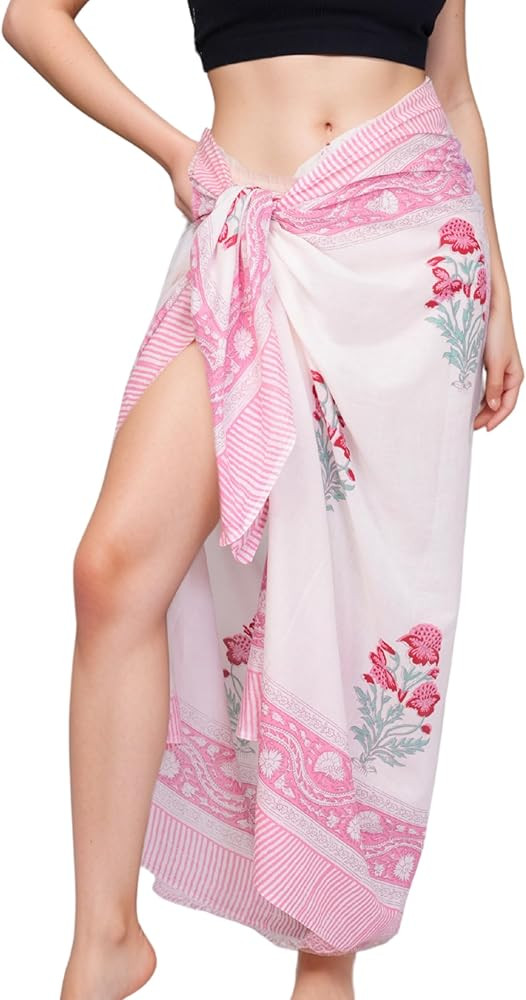 100% Cotton Bikini Sarong Wraps for Women, Indian Hand Block Swimsuit Cover Up Pareo for Beach/Po... | Amazon (US)