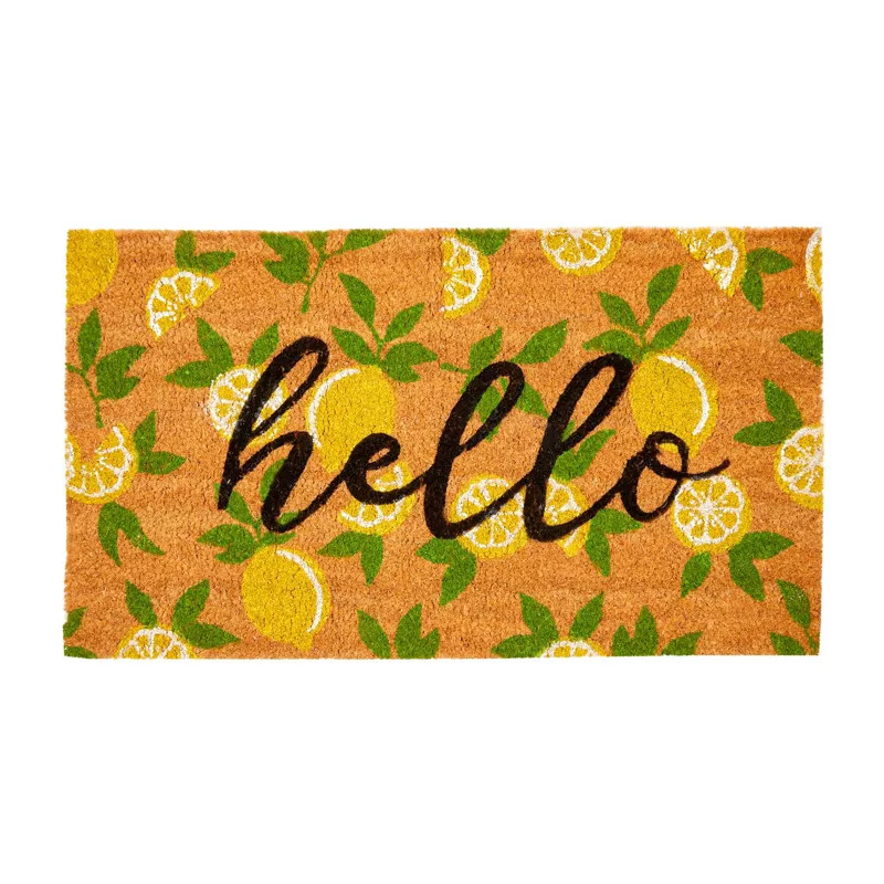 Juvale Nonslip Coco Coir Front Welcome Door Mat, Hello Lemon Indoor Outdoor Doormat Rug, 17x30 in | Target