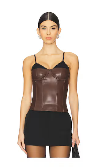 Corset Faux Leather Top in Brown | Revolve Clothing (Global)