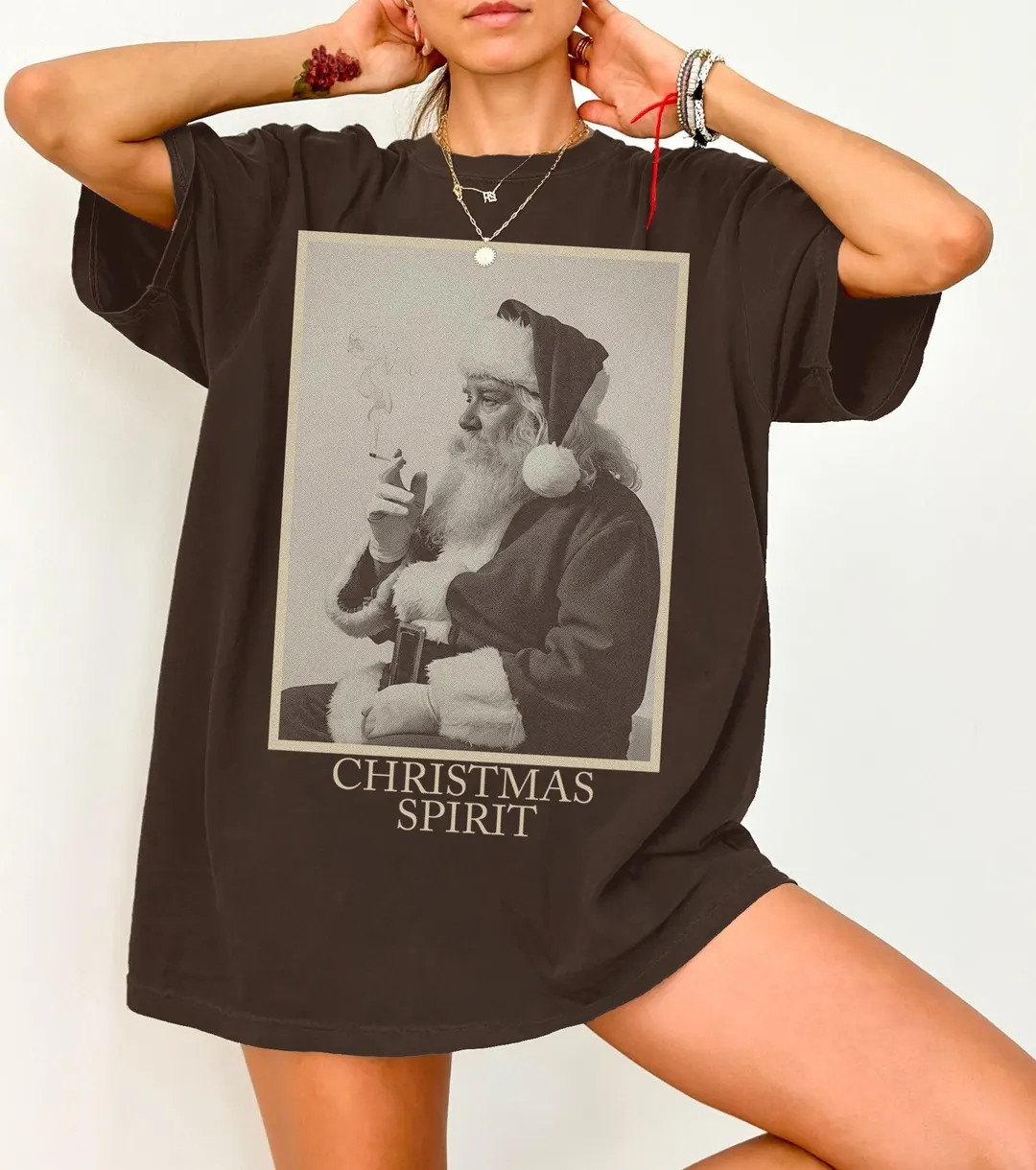 Christmas Spirit T Shirt, Retro Holiday, Funny Santa Smoking Shirt, 90s Aesthetic Gift, , Funny S... | Etsy (US)