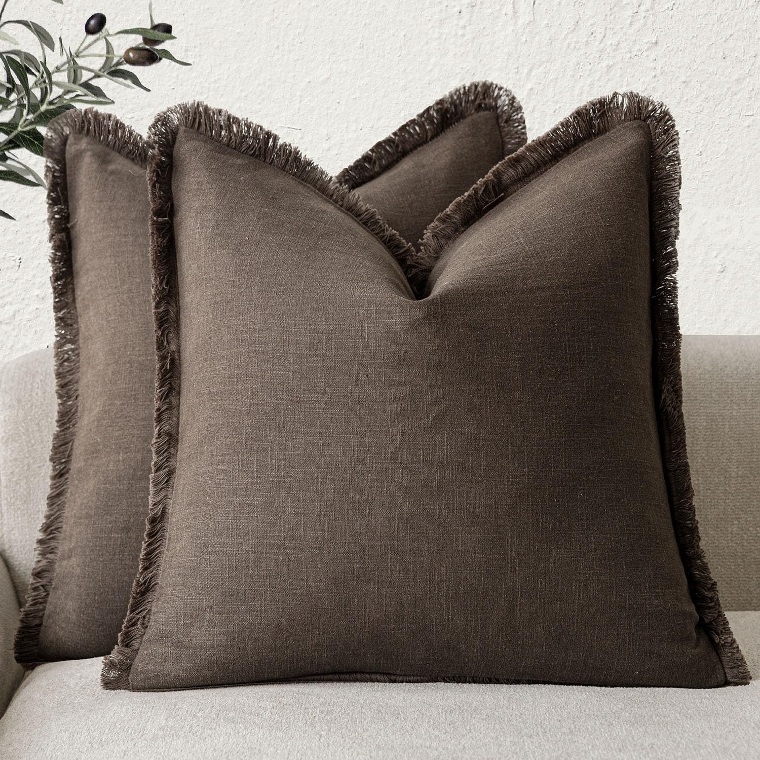 Foindtower Set of 2 Decorative Linen Fringe Throw Pillow Covers Boho Farmhouse Cushion Cover with... | Amazon (US)