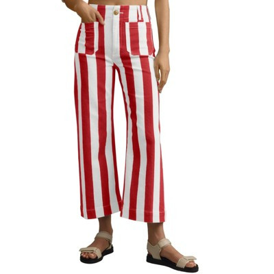 Imily Bela Striped Jeans for Women High Waisted Stretch Cropped Casual Pants Red M | Target