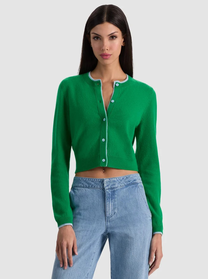 DOLLIE TWO TONE CASHMERE CARDIGAN | Alice + Olivia