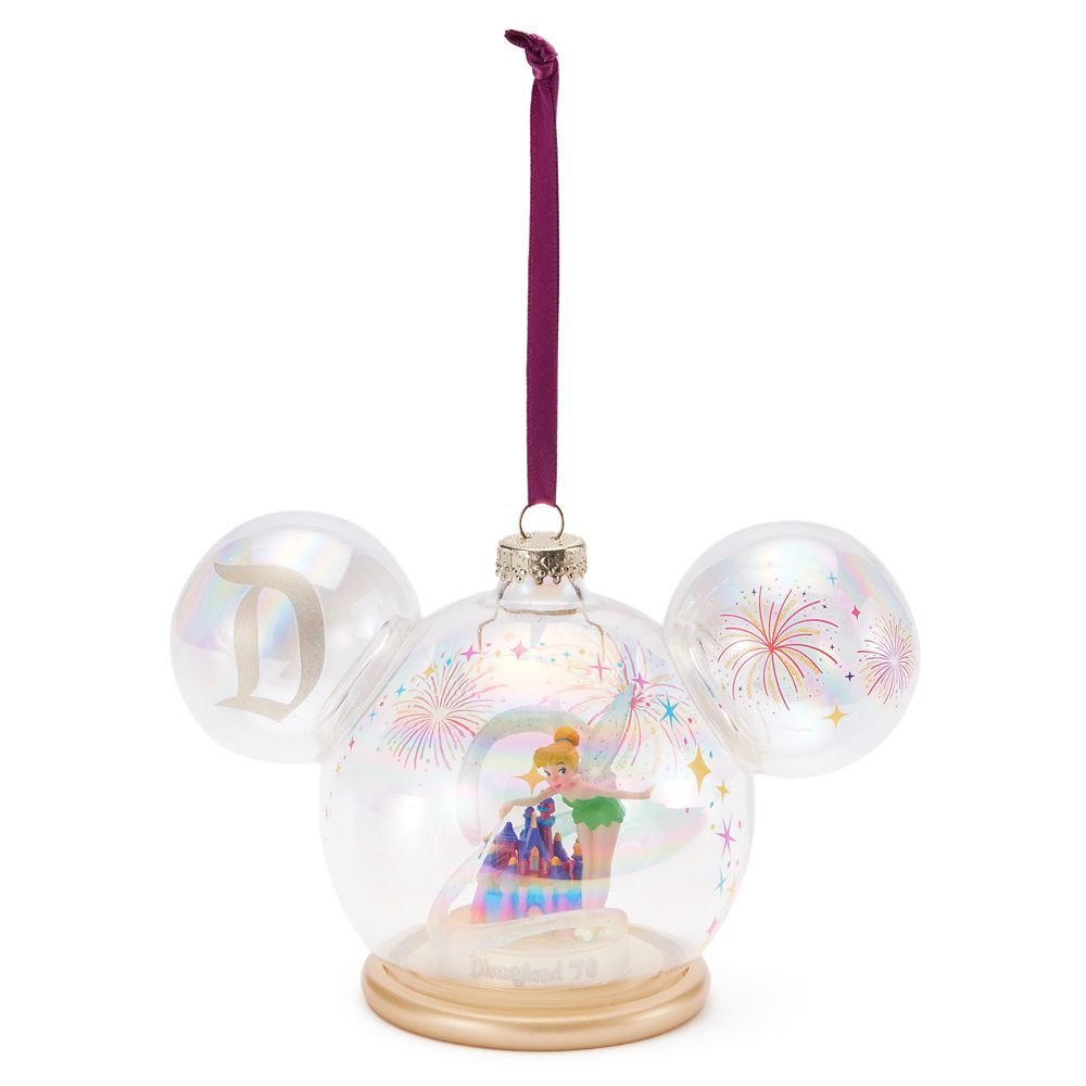Tinker Bell and Sleeping Beauty Castle in Mickey Mouse Icon Glass Ball Ornament – Disneyland 7... | Disney Store