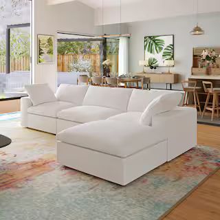 J&E Home 120 in. Square Arm 3-Seater Removable Covers Sofa in White GD-W576S00066 - The Home Depo... | The Home Depot