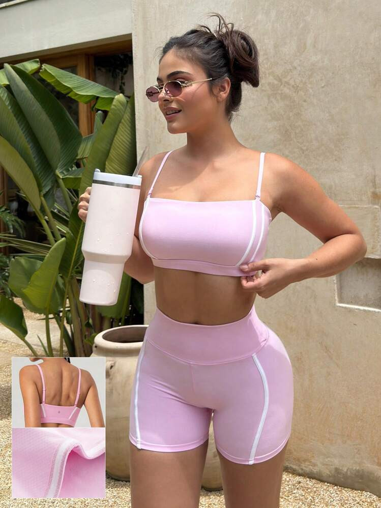 GLOWMODE FeatherFit™ Two-Tone Scoop Neck Longline Sports Bra Low Impact Yoga Daily | SHEIN