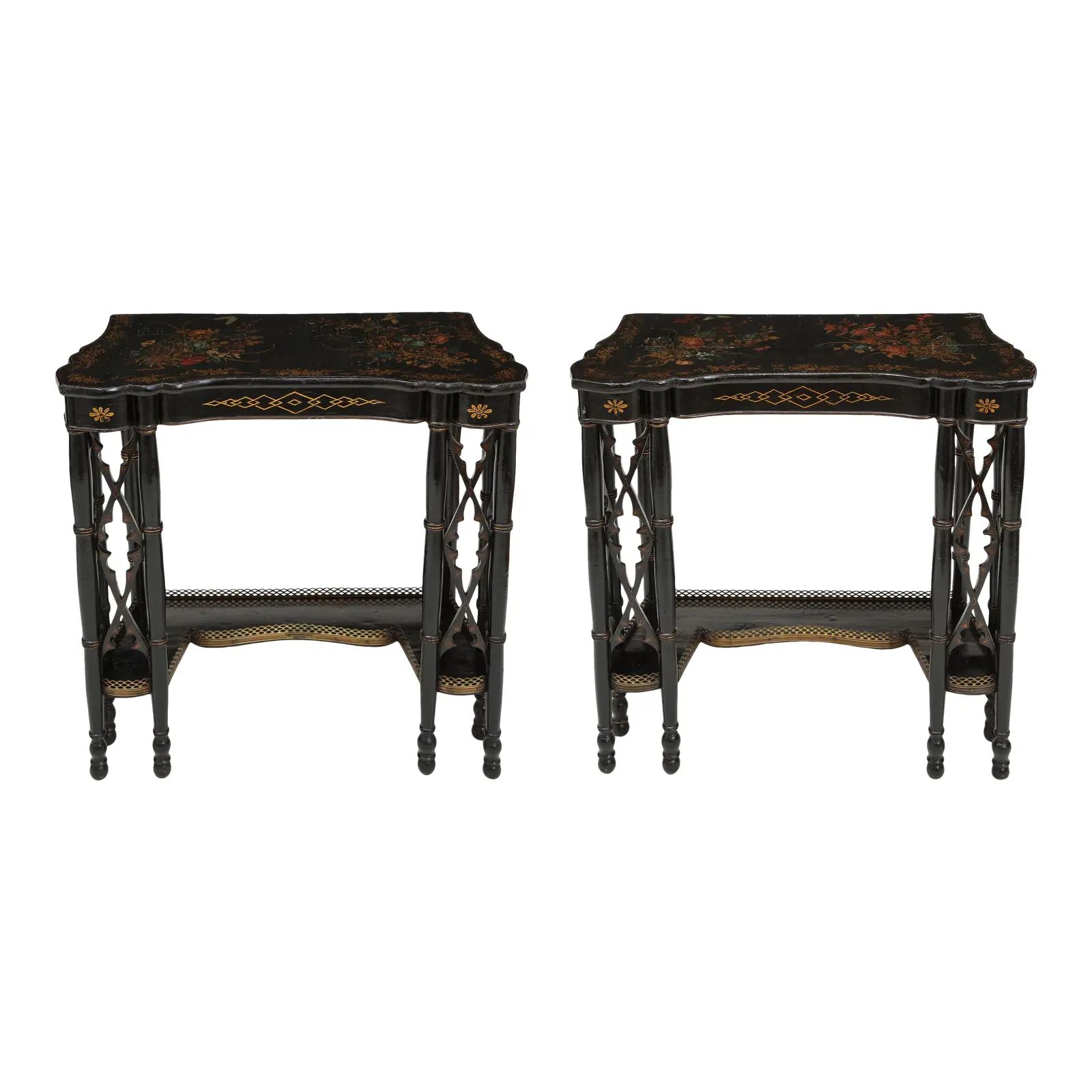 Fine Regency Black Painted and Chinese Lacquer Side Tables - a Pair | Chairish