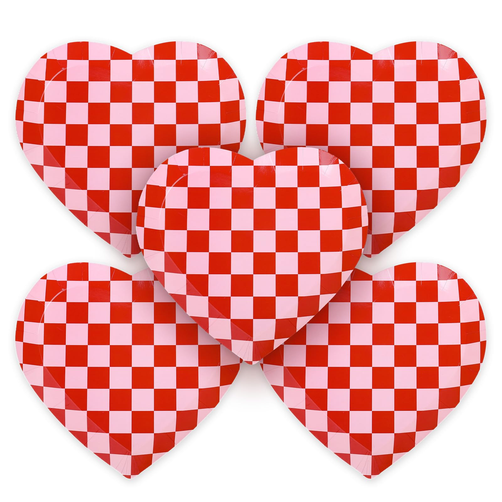 Whaline 40Pcs Valentine's Day Paper Plates Plaid Love Heart Shape Disposable Plates Red Pink Chec... | Amazon (US)