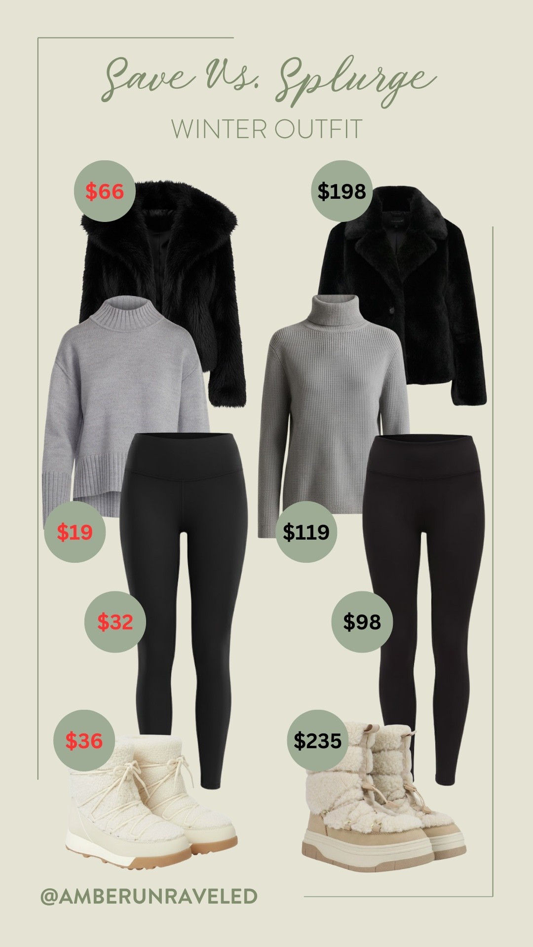 You can choose between a budget-friendly or a luxury splurge to nail this chic winter aesthetic! Grab some alternatives to the furry jacket, knitted mock neck sweater, leggings, and insulated boots.
winter outfit, monochrome look, save vs splurge, fashion inspo, look for less, cold weather style, winter layers, statement pieces

#LTKSeasonal #LTKSaleAlert #LTKU