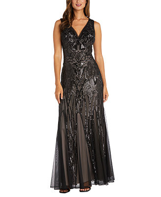Women's Sequined V-Neck Godet Gown | Macy's